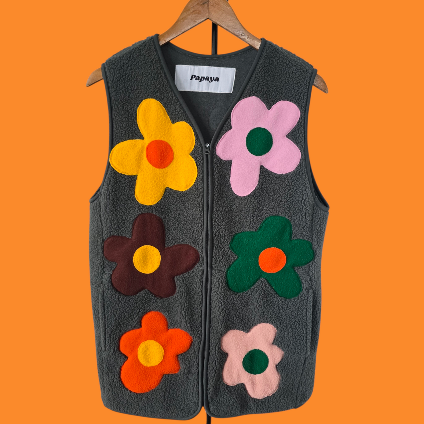 Gray Floral Fleece Vest